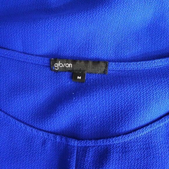 GIBSON Blue Tie Front Crepe Top Sz M Blouse Career Office - Picture 10 of 12